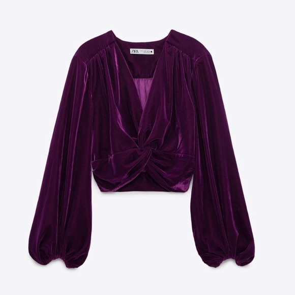 Zara Tops - Zara women’s knotted velvet crop top purple